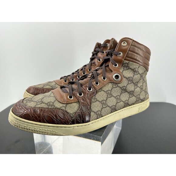 Gucci High Top Crocodile trim Brown Guccisima 10.5/11-USA - Picture 3 of 15